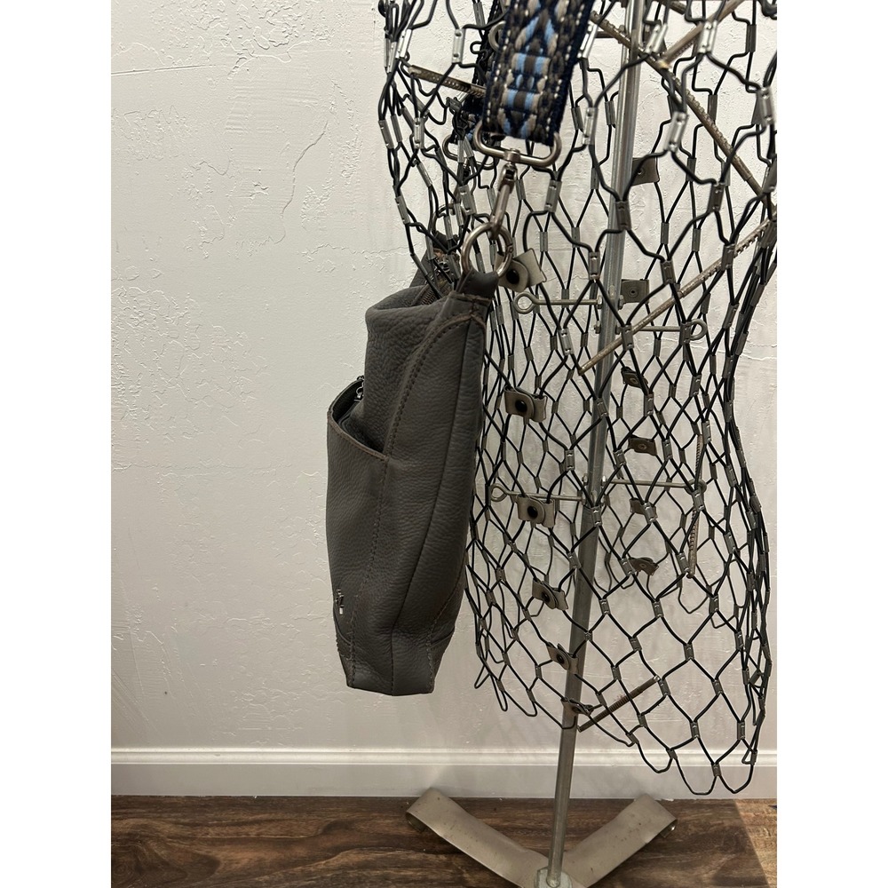 The Sak Gray Pebbled Leather Crossbody Bag with Woven Geometric Strap Messenger - Picture 5 of 11